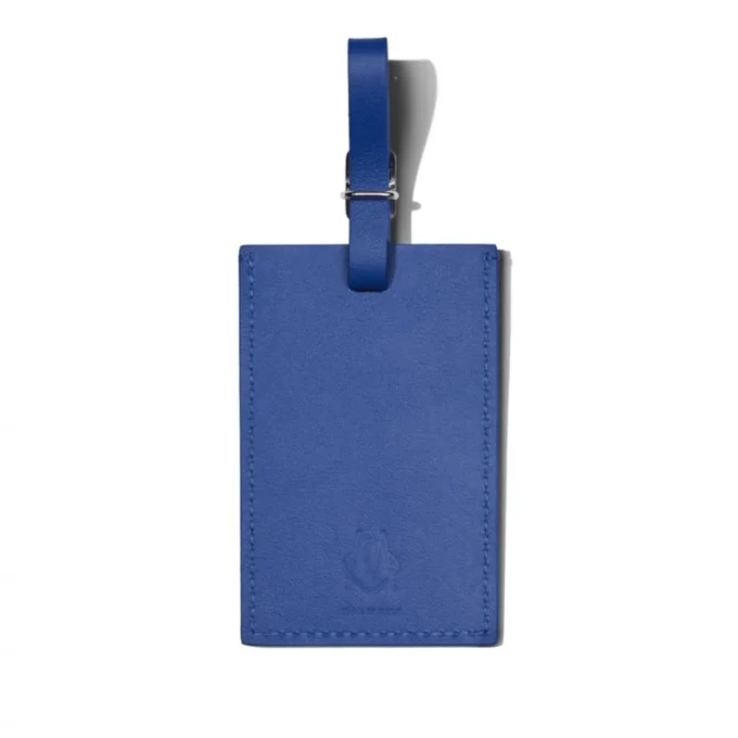 Etiquetas de equipaje personalizadas de cuero azul océano