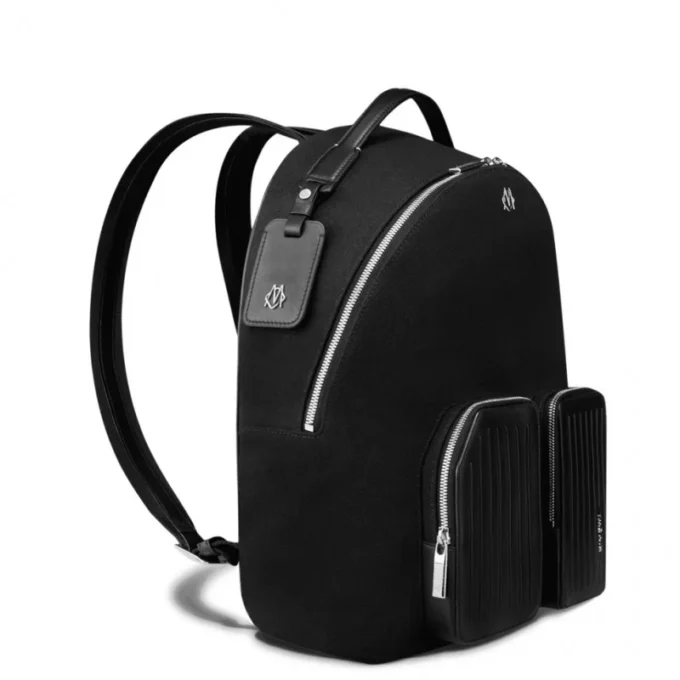 Mochila mediana de cuero y lona