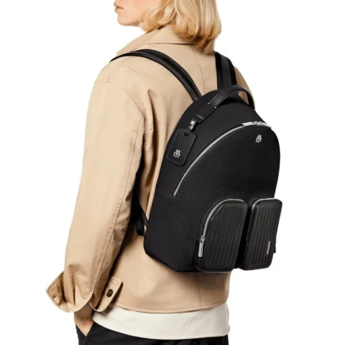 Mochila mediana de cuero y lona